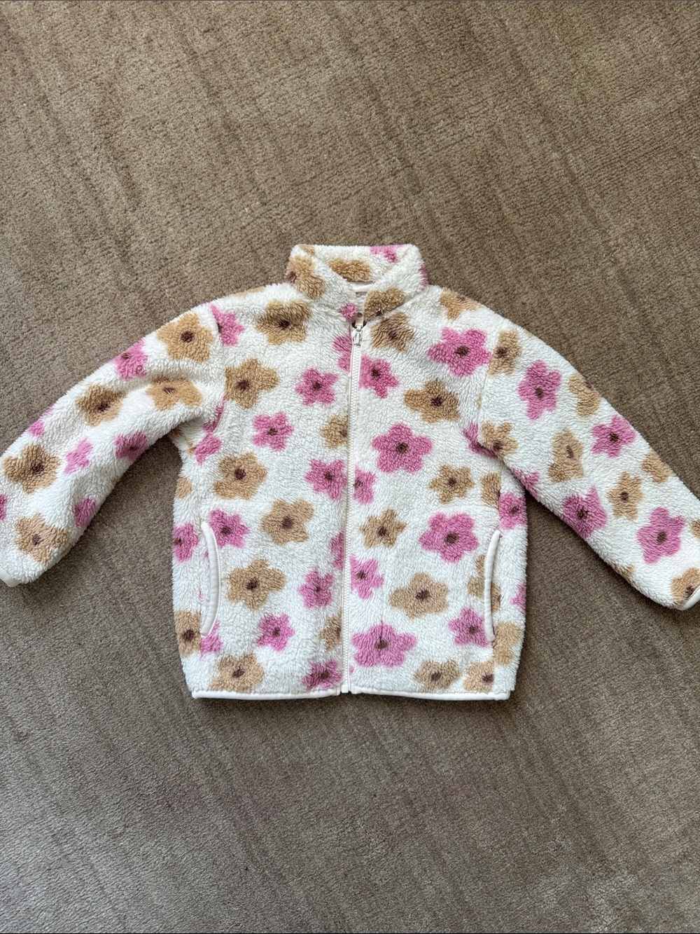 3T Uniqlo Floral Sherpa Jacket - Pink & Tan